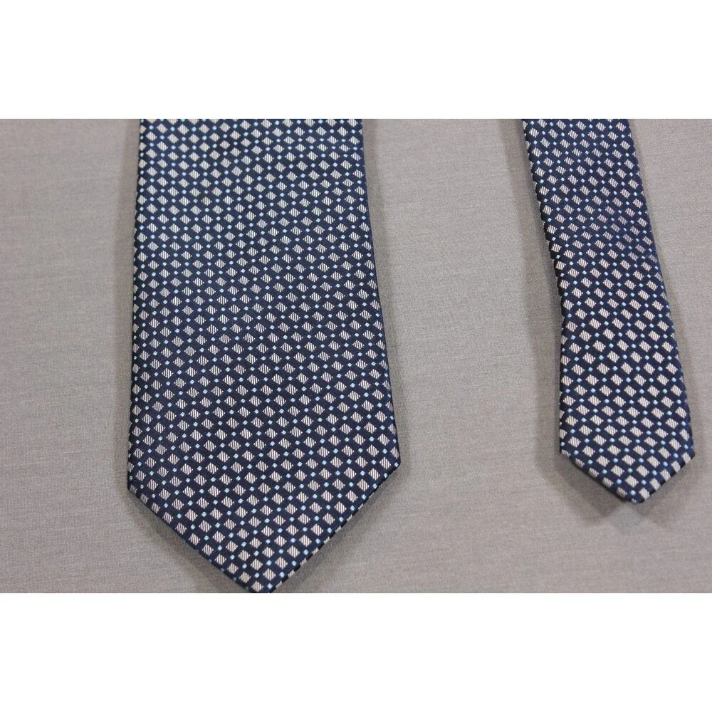 Oscar de la Renta Men's Blue Checked Silk Tie Necktie 3.5